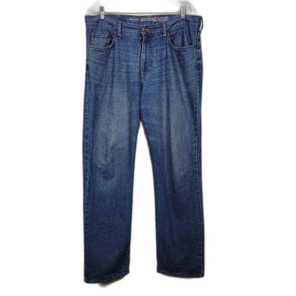 Old Navy Famous Jeans Mens Size 36x34 Straight Leg Blue Medium Wash Denim